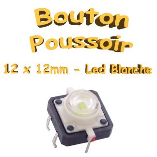Bouton Poussoir LED intégrée blanche 12x12mm - 6pin - à souder pour CI