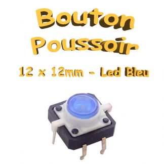 Bouton Poussoir LED intégrée bleu 12x12mm - 6pin - à souder pour CI