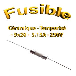 Fusible Temporisé 3,15A 250v -T3,15AL250V - à souder -5x20mm