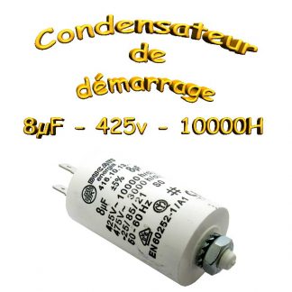 Condensateur de démarrage - 8uF - 425 Vdc - 10 000H - Ø32x55mm