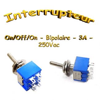 Interrupteur à levier Bipolaire 6A - 125VAC - Bleu - on / off / on -mts2