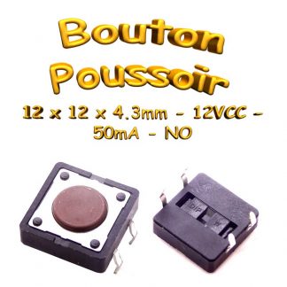 Bouton Poussoir 50mA - NO 12x12*4.3mm - 4pin - à souder
