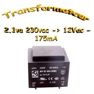 Transformateur Moulé 2.1va 230vac -> 12Vac - 175mA