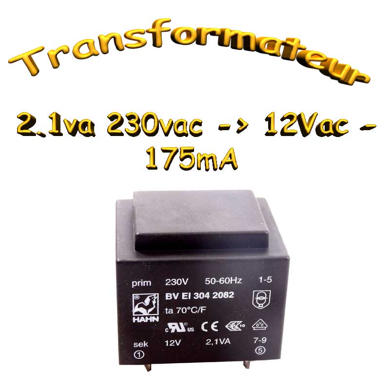 Transformateur pour circuit imprimé / 230 V / 0-1-7-9-11-13 V / 63 VA EREA