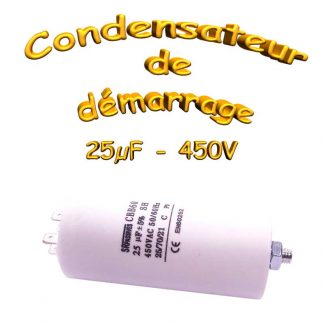 Condensateur de démarrage - 25uF - 450 Vdc - 3 000H - Ø45x90mm