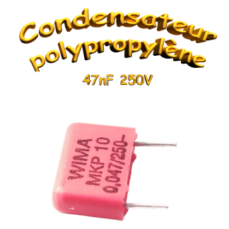 Condensateur MKP10 WIMA 47nF 250VDC 180VAC Polypropylène